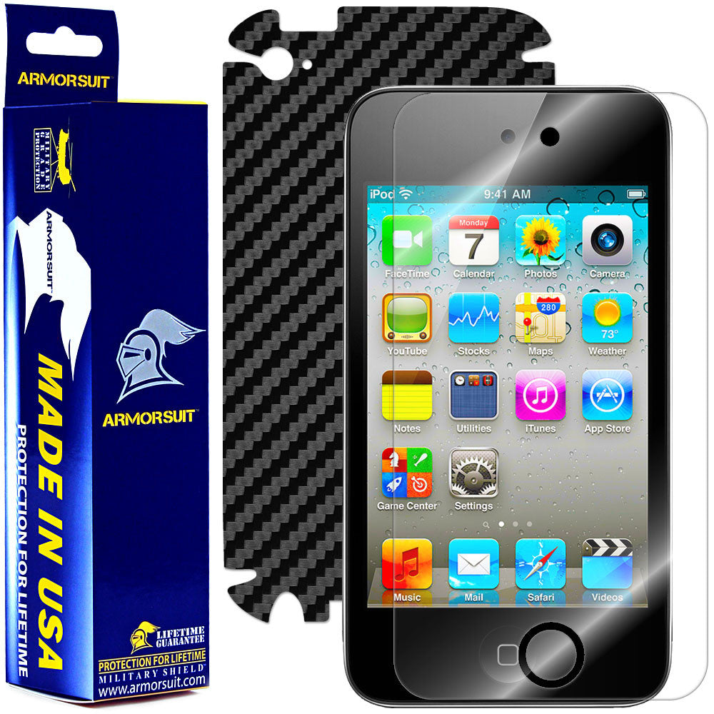 Apple iPod Touch 4G Screen Protector + Black Carbon Fiber Skin