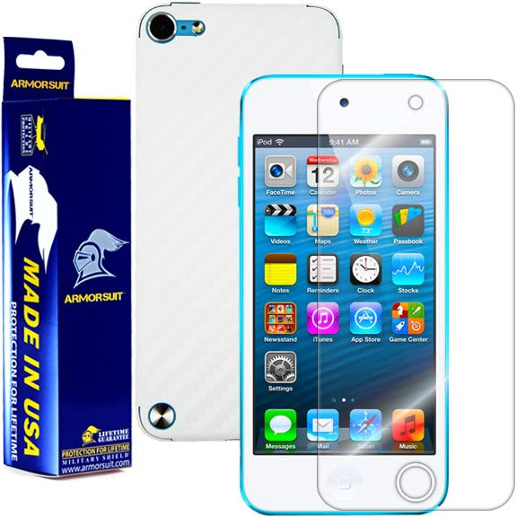 Apple iPod Touch 5G Screen Protector + White Carbon Fiber Skin