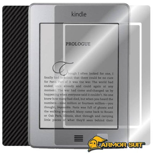 Amazon Kindle Touch Screen Protector + Black Carbon Fiber Skin Protector