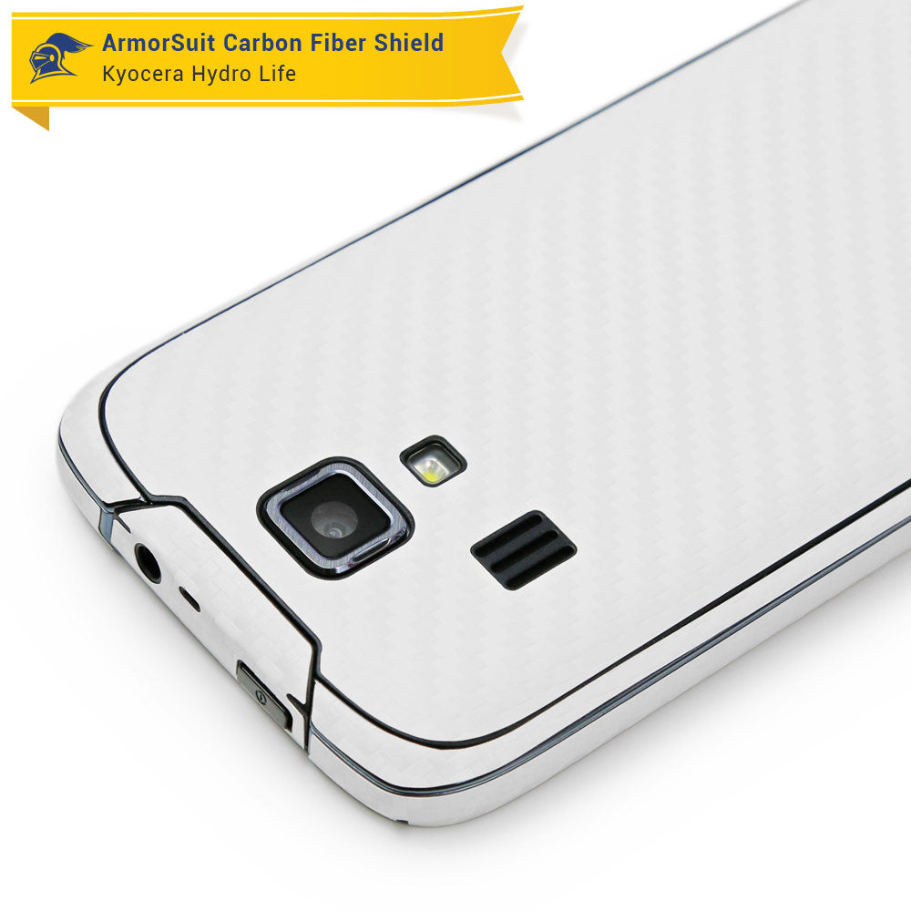 Kyocera Hydro Life Screen Protector + White Carbon Fiber Skin