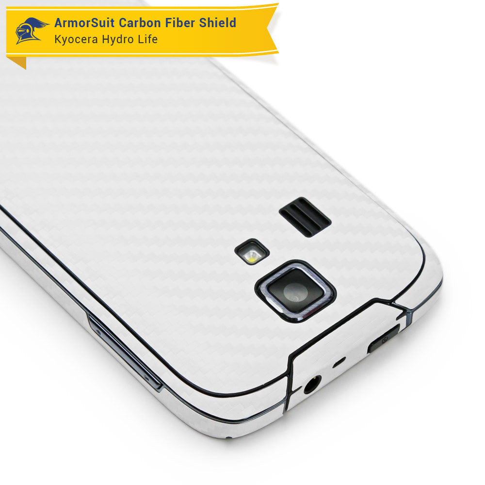 Kyocera Hydro Life Screen Protector + White Carbon Fiber Skin