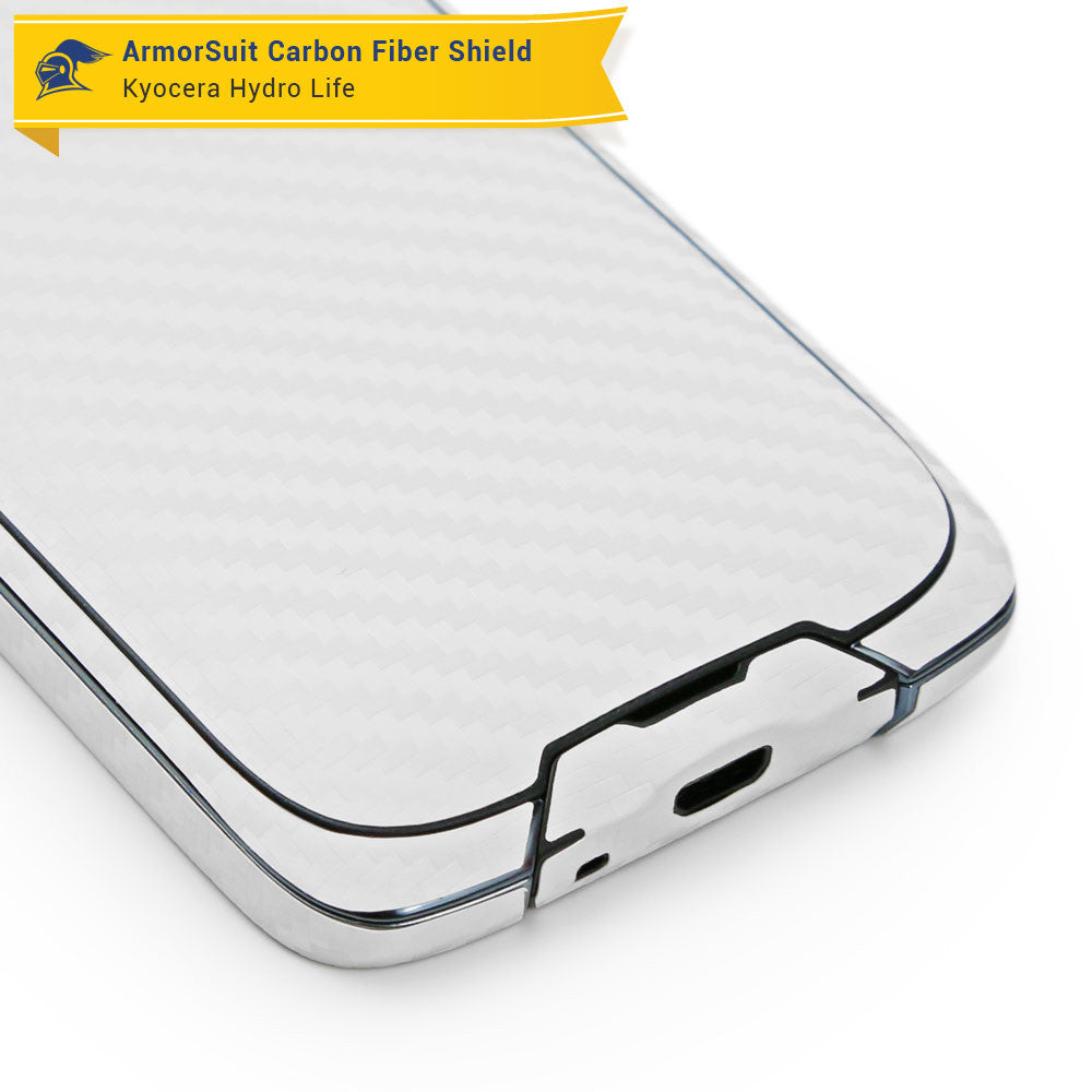 Kyocera Hydro Life Screen Protector + White Carbon Fiber Skin