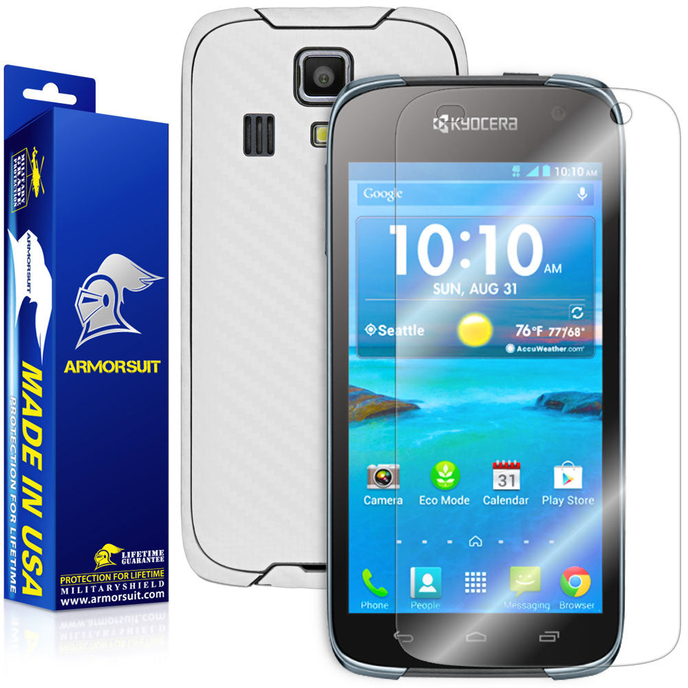 Kyocera Hydro Life Screen Protector + White Carbon Fiber Skin