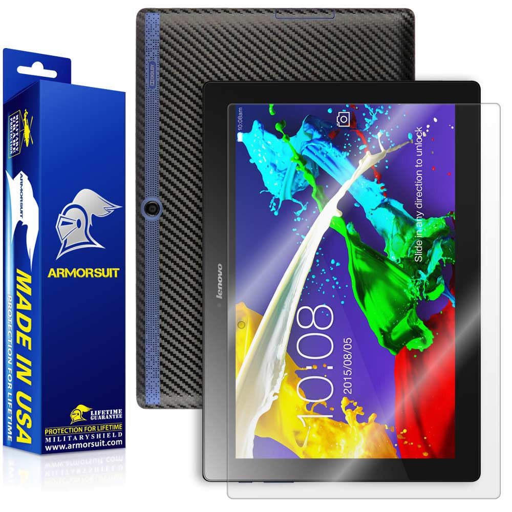 Lenovo Tab 2 A10 Screen Protector + Black Carbon Fiber Skin