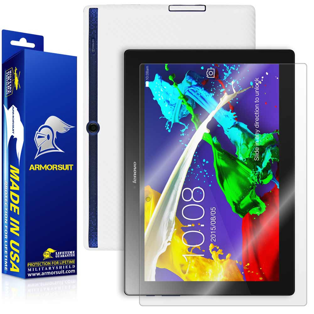 Lenovo Tab 2 A10 Screen Protector + White Carbon Fiber Skin
