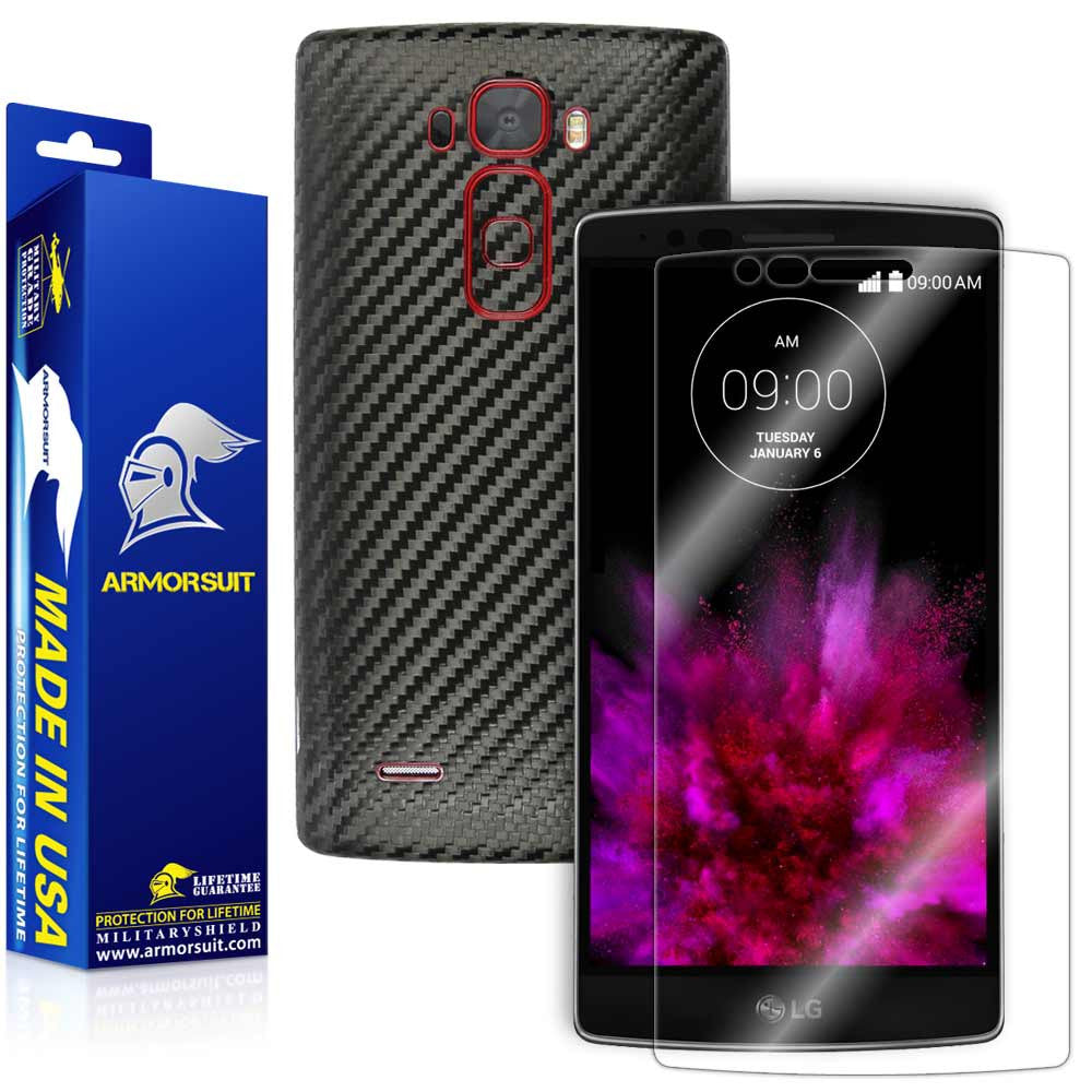 LG G Flex 2 Screen Protector + Black Carbon Fiber Skin Protector