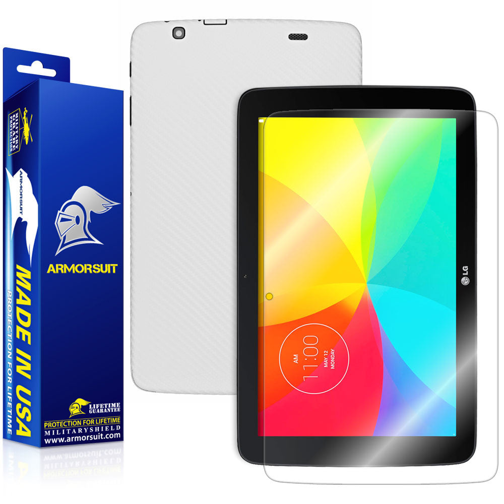 LG G Pad V700 10.1 (1st Gen) Screen Protector + White Carbon Fiber Film Protector