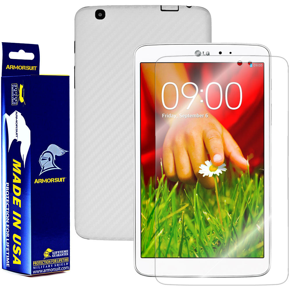 LG G Pad 8.3 (WiFi ONLY) Screen Protector + White Carbon Fiber Film Protector