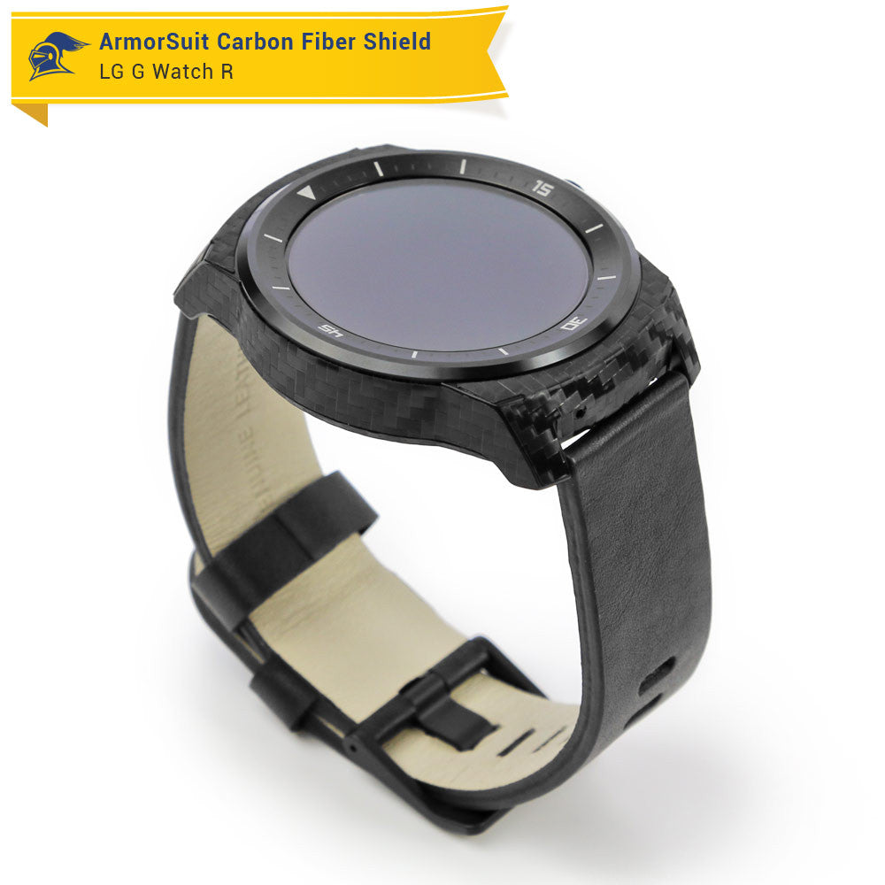 LG G Watch R Screen Protector + Black Carbon Fiber Film Protector