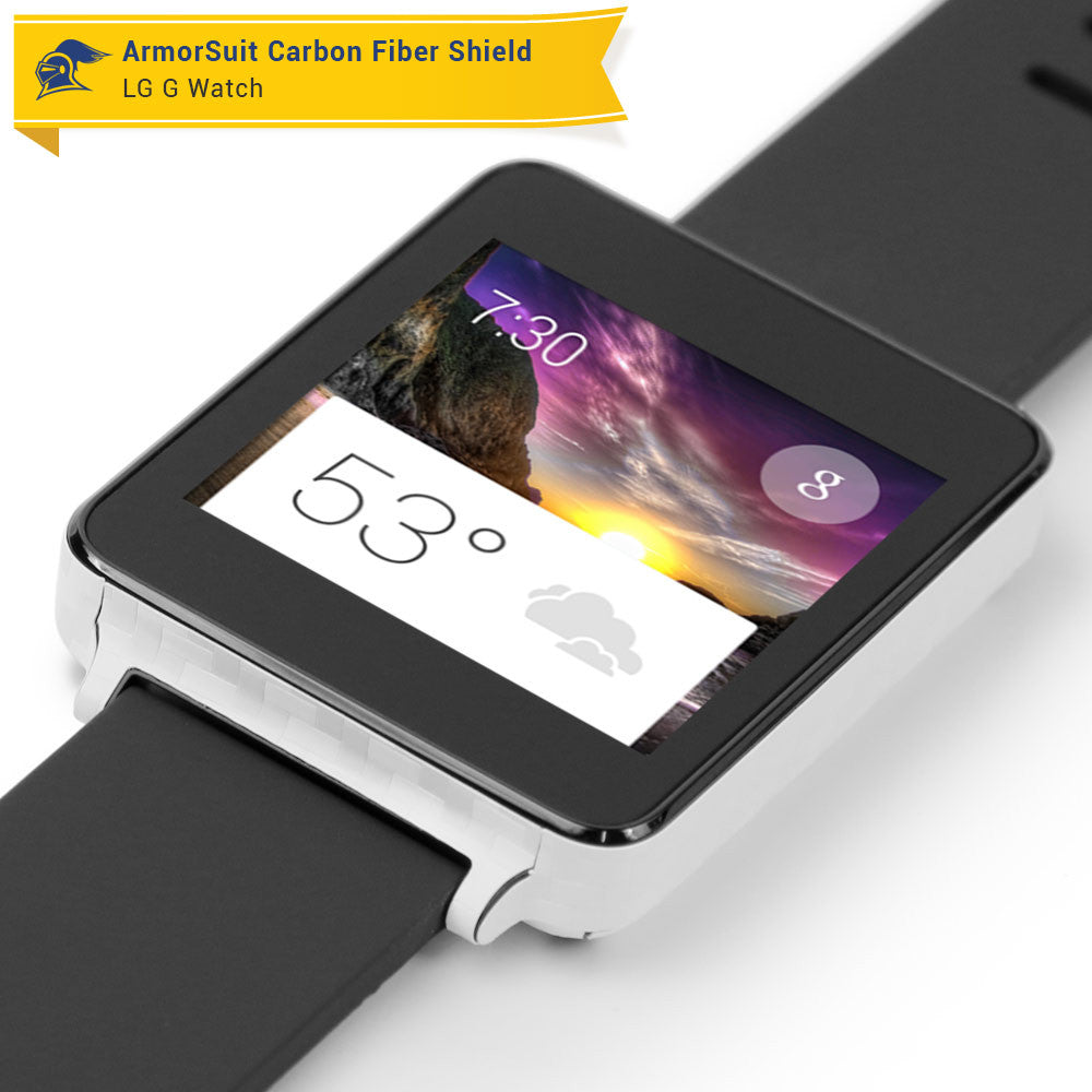 LG G Watch Screen Protector + White Carbon Fiber Film Protector