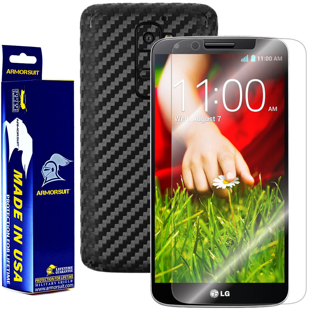 LG G2 Screen Protector + Black Carbon Fiber Film Protector