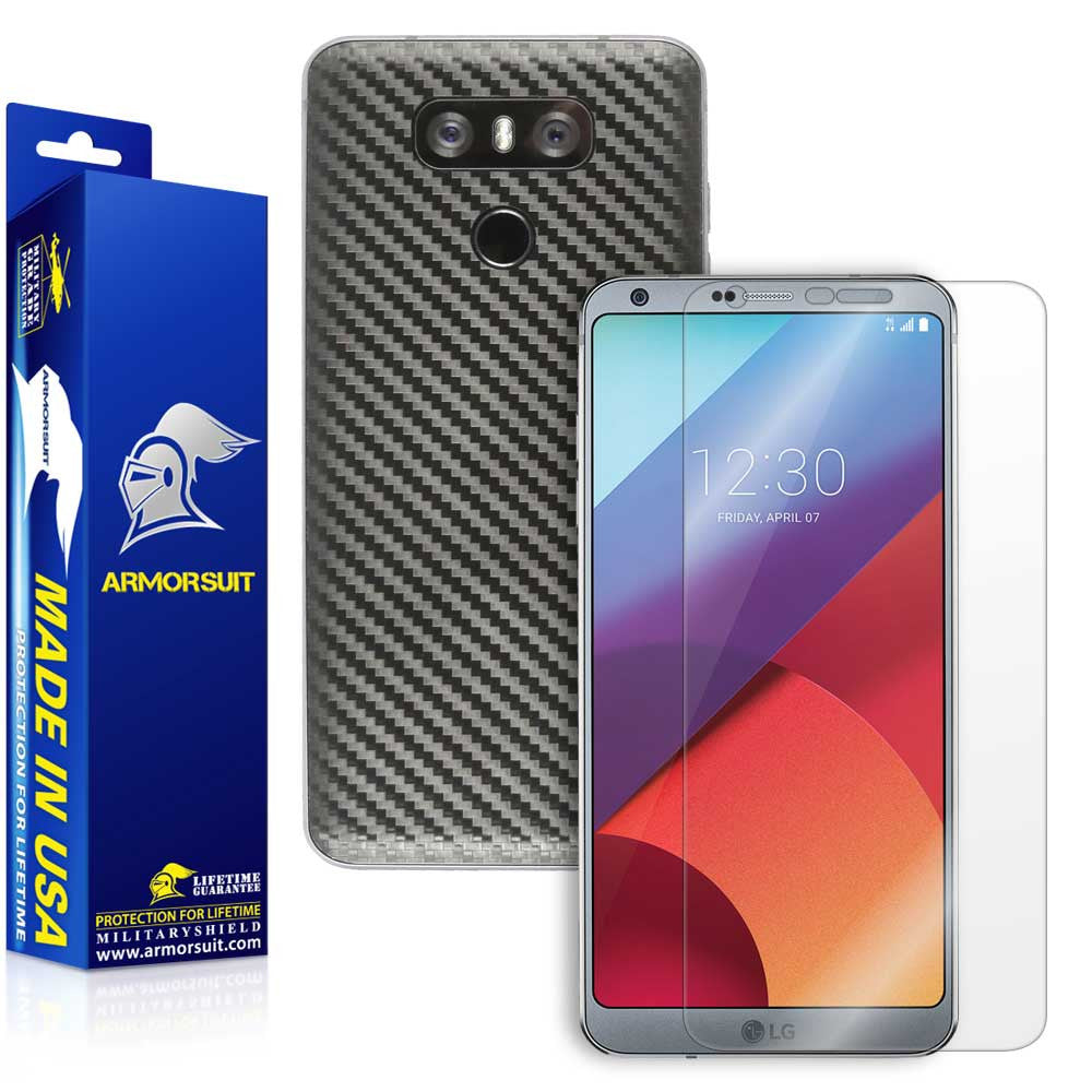 LG G6 Screen Protector + Black Carbon Fiber Skin