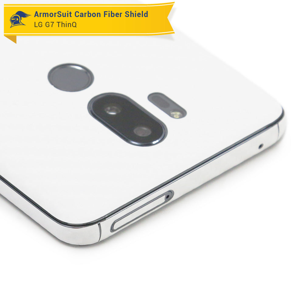 LG G7 ThinQScreen Protector + White Carbon Fiber Skin
