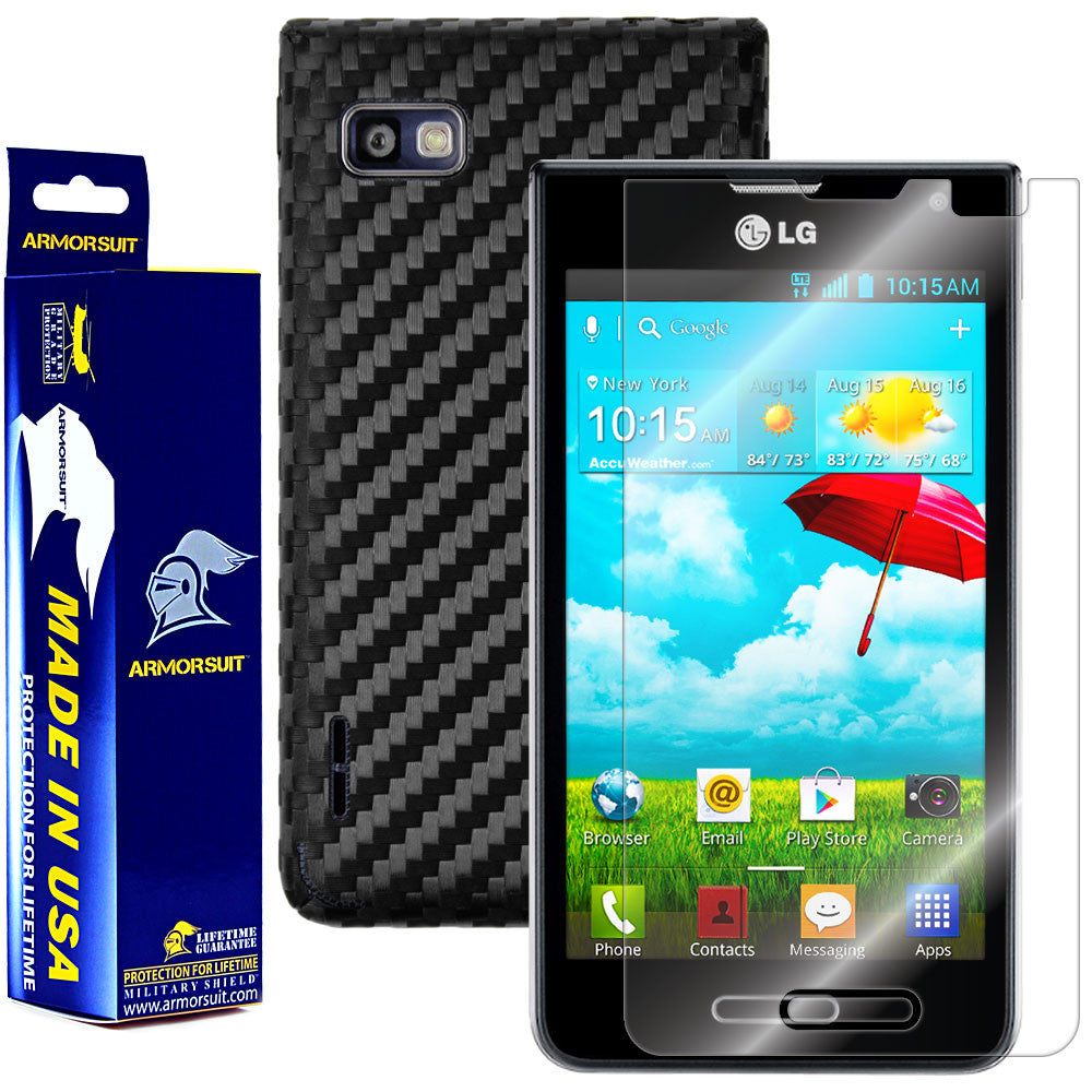 LG Optimus F3 (MS659) (MetroPCS / T-Mobile) Screen Protector + Black Carbon Fiber Film Protector