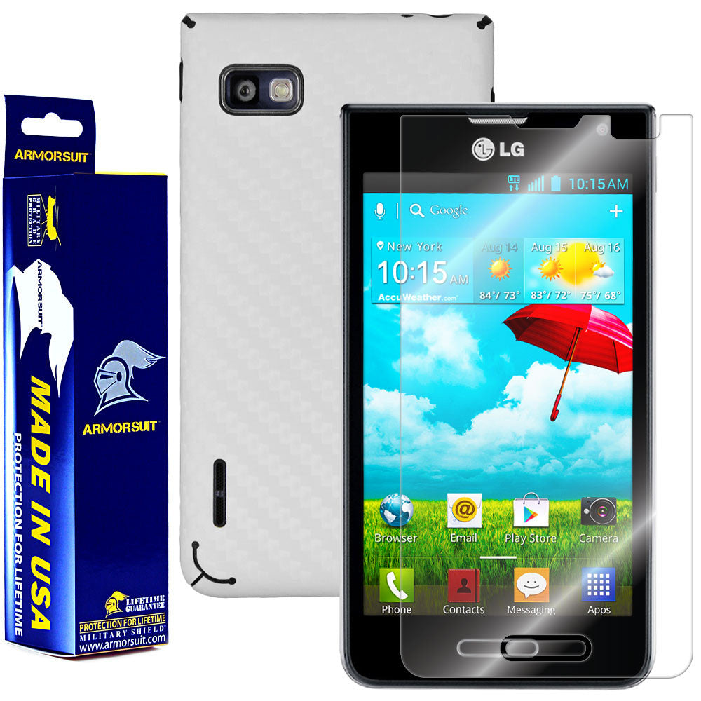 LG Optimus F3 (MS659) (MetroPCS / T-Mobile) Screen Protector  + White Carbon Fiber Film Protector