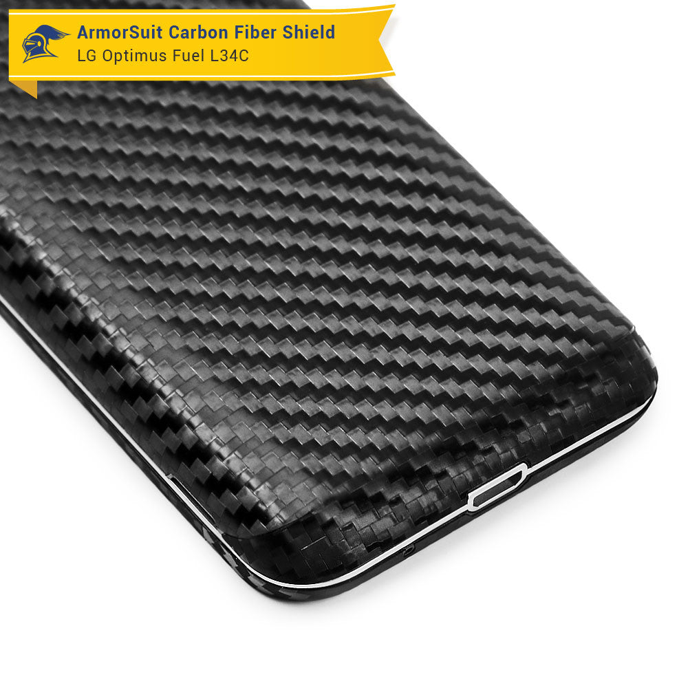 LG Optimus Fuel L34C Screen Protector + Black Carbon Fiber Skin