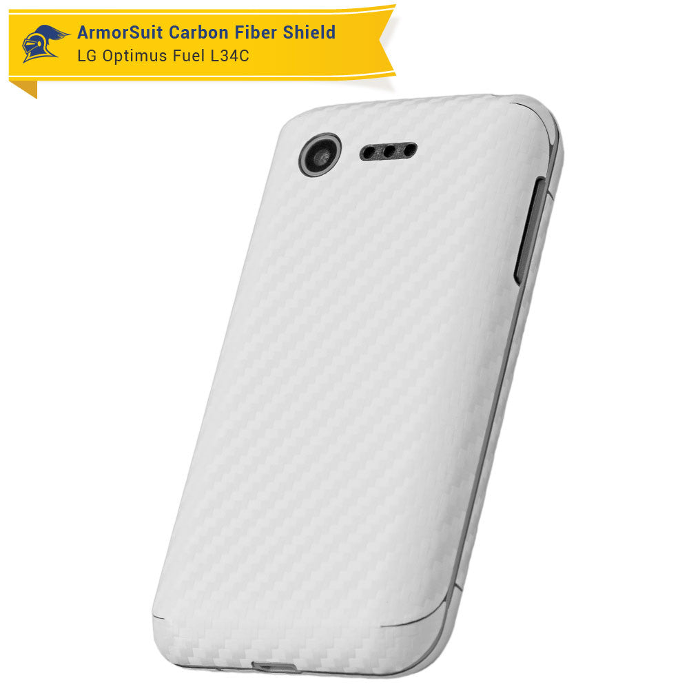 LG Optimus Fuel L34C Screen Protector + White Carbon Fiber Skin