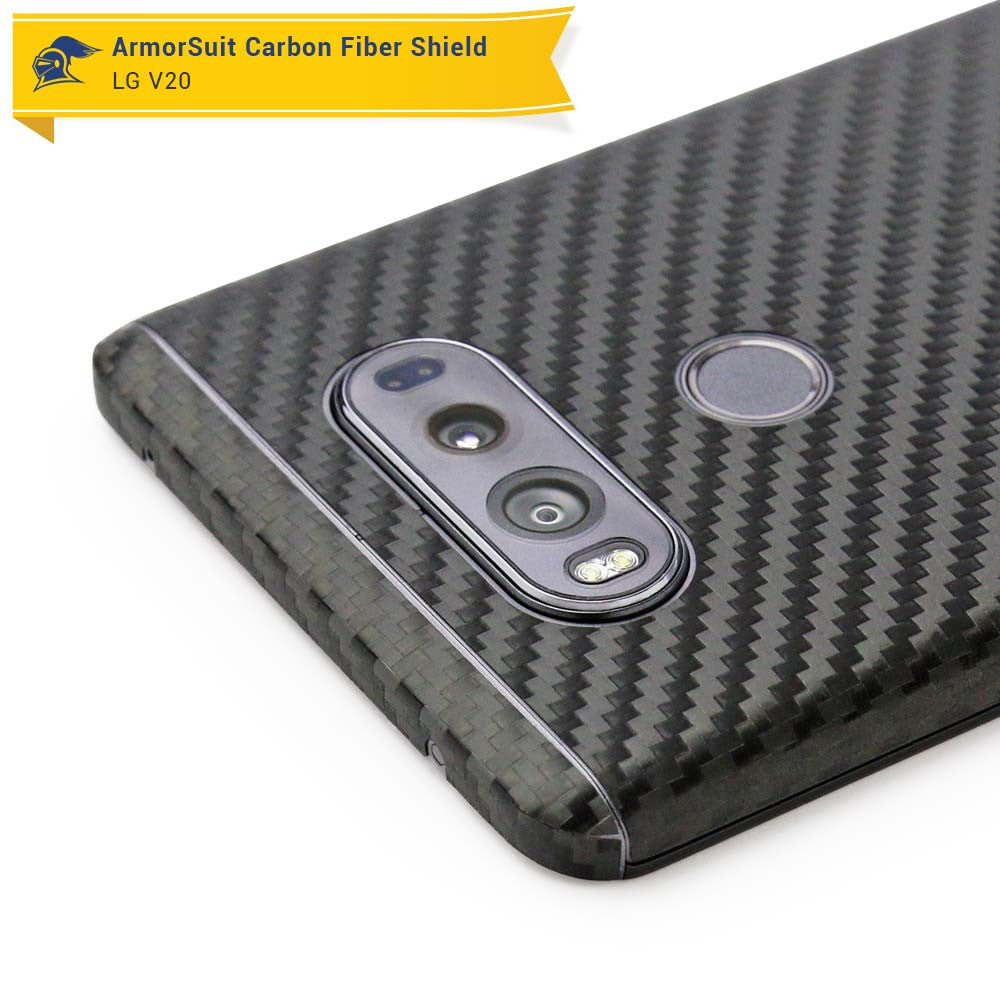 LG V20 Screen Protector + Black Carbon Fiber Skin
