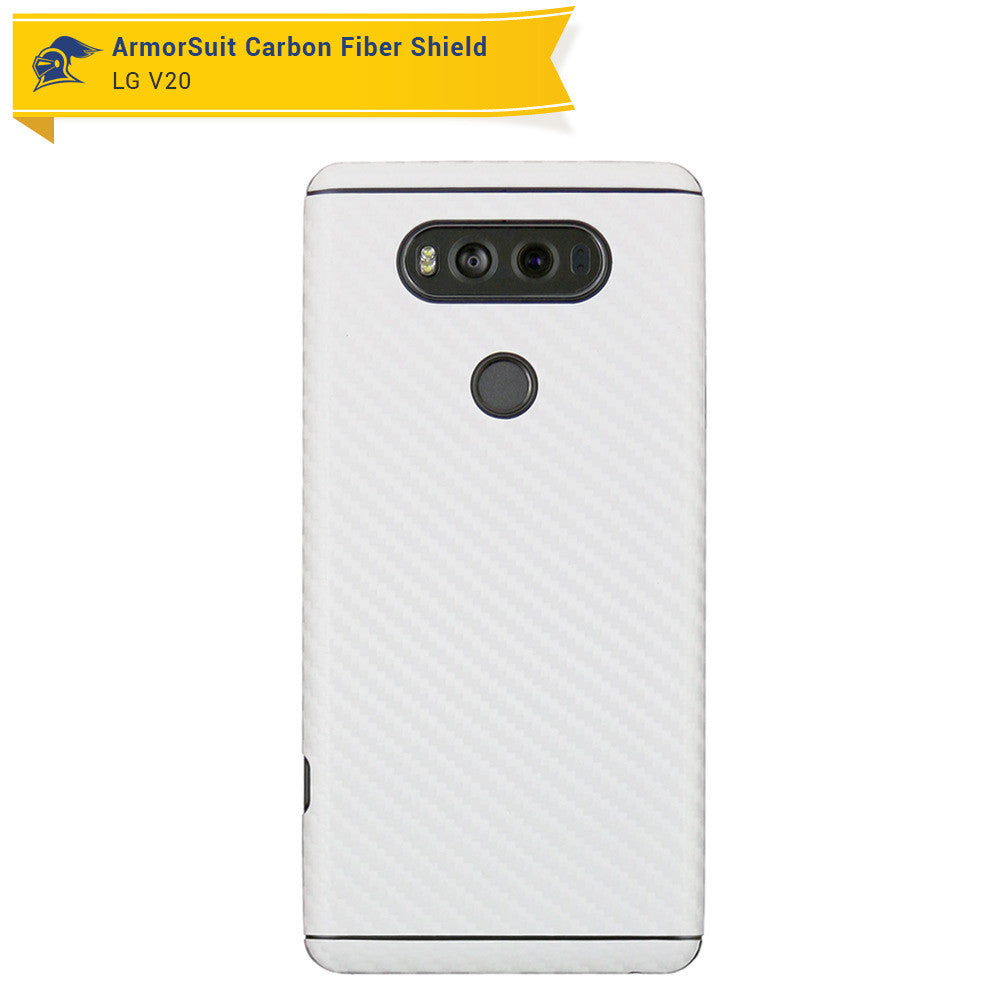 LG V20 Screen Protector + White Carbon Fiber Skin