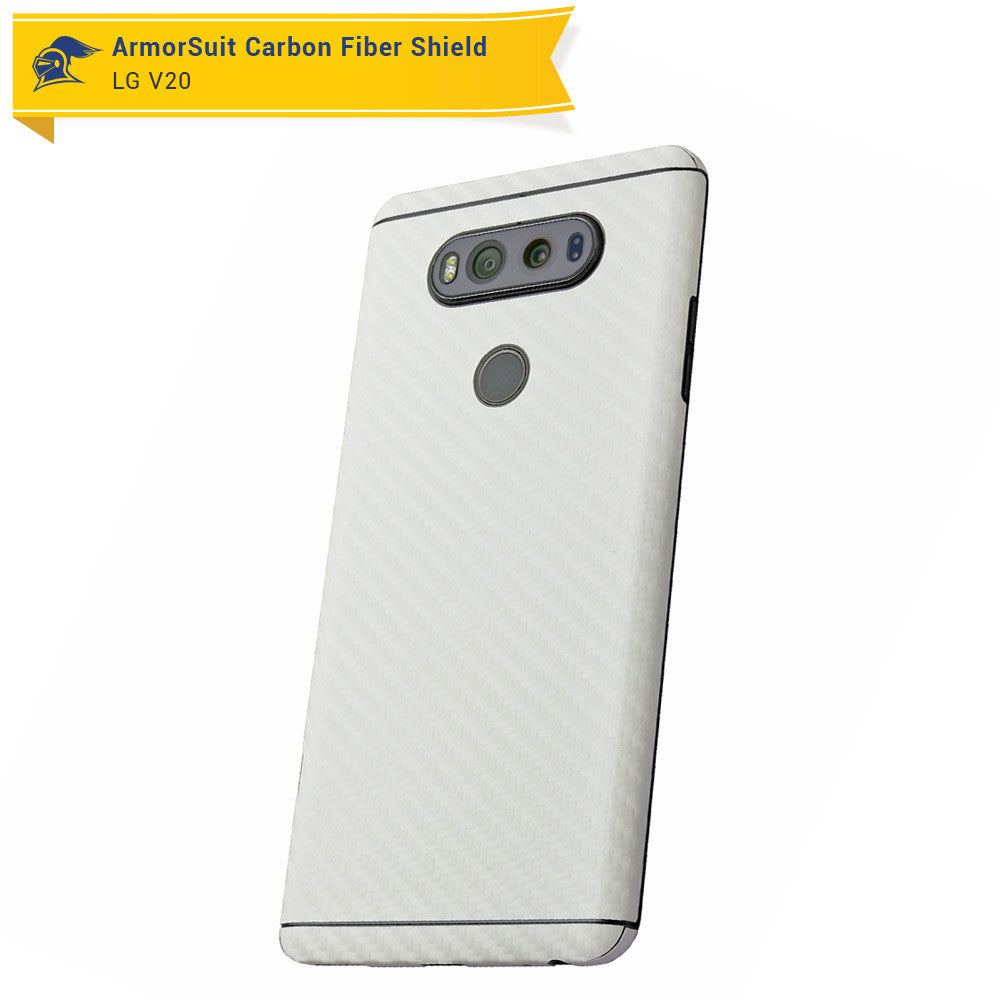 LG V20 Screen Protector + White Carbon Fiber Skin