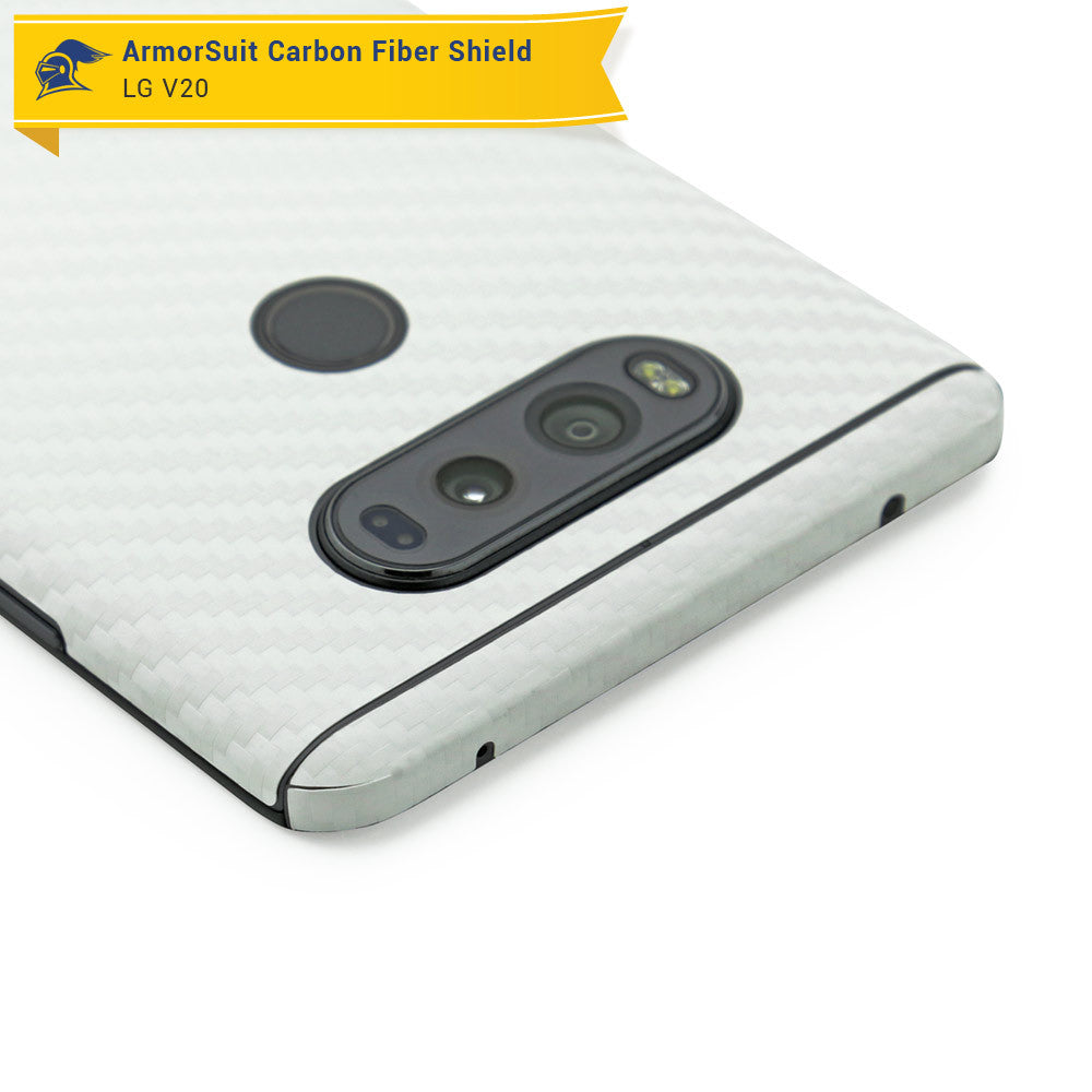 LG V20 Screen Protector + White Carbon Fiber Skin