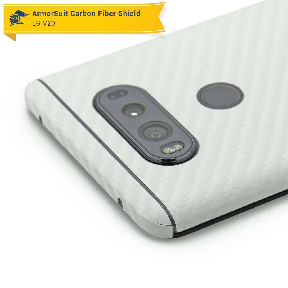 LG V20 Screen Protector + White Carbon Fiber Skin