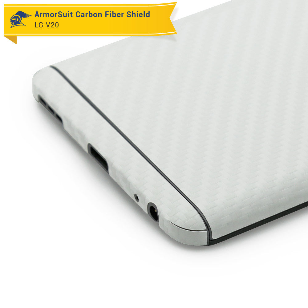 LG V20 Screen Protector + White Carbon Fiber Skin