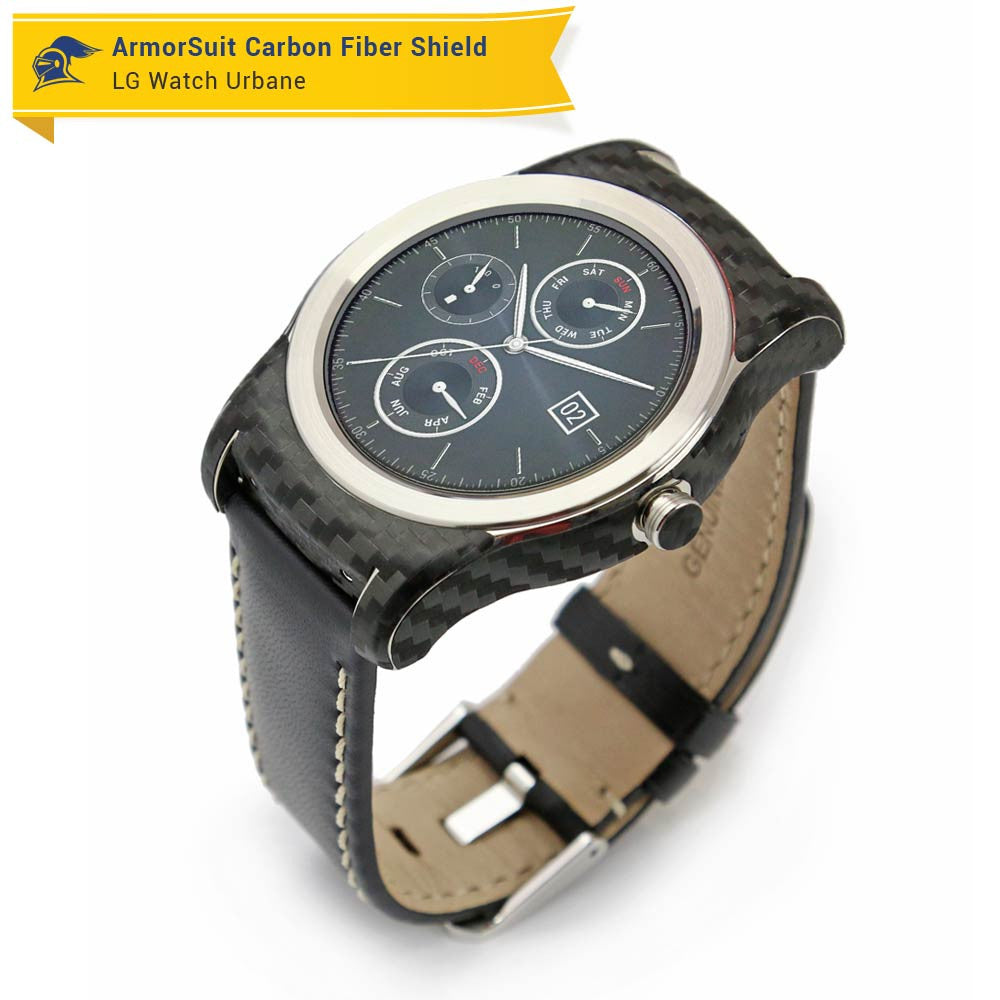 LG Watch Urbane Screen Protector + Black Carbon Fiber Skin