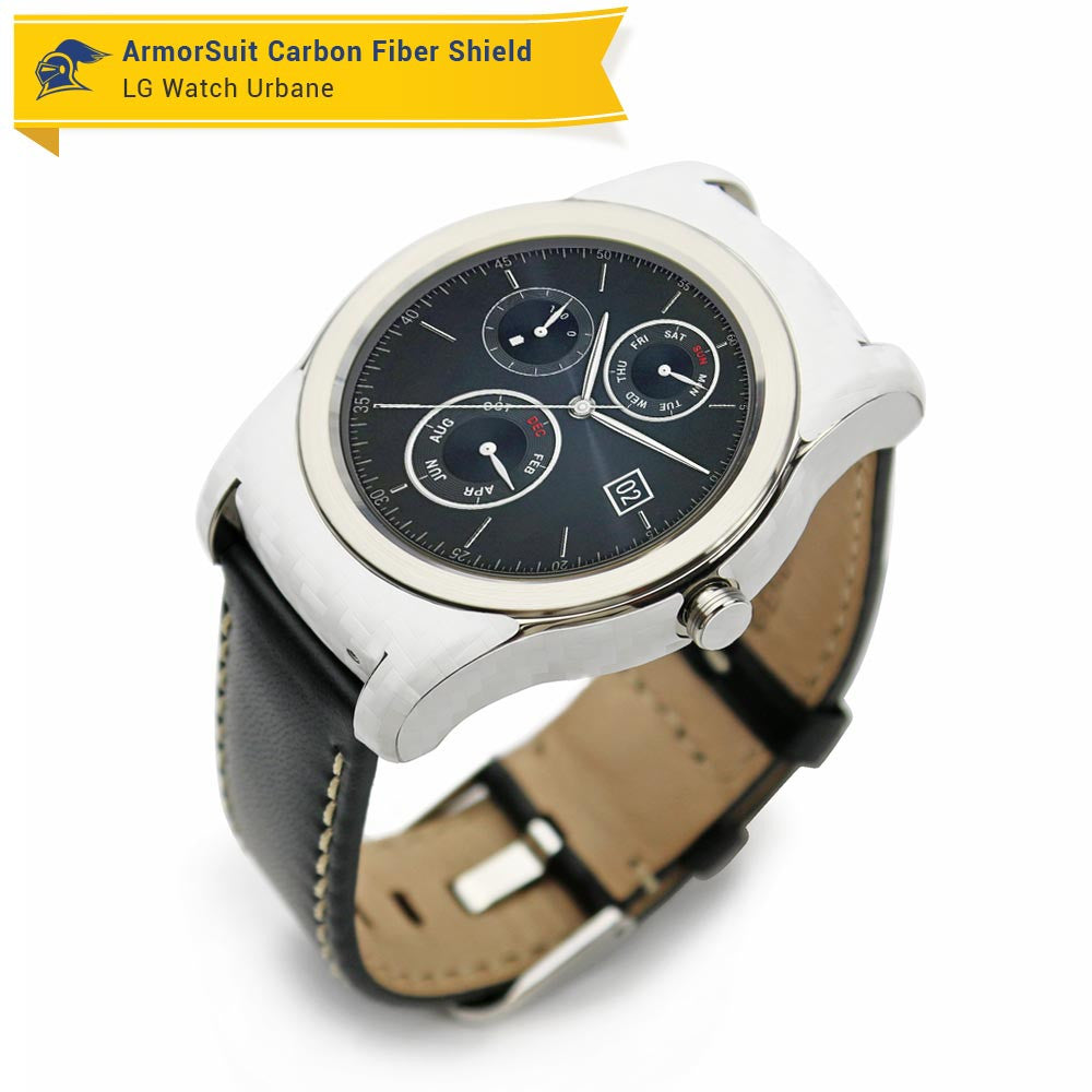 LG Watch Urbane Screen Protector + White Carbon Fiber Skin