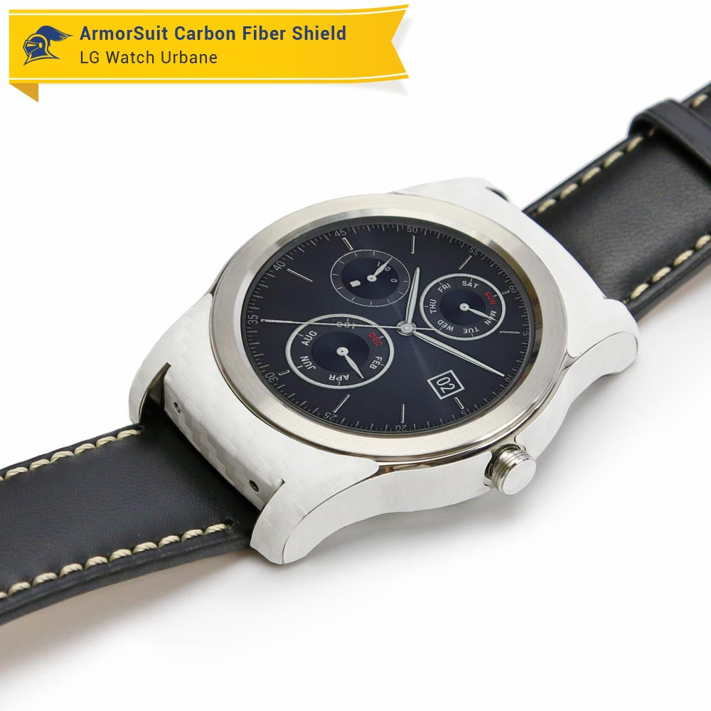 LG Watch Urbane Screen Protector + White Carbon Fiber Skin