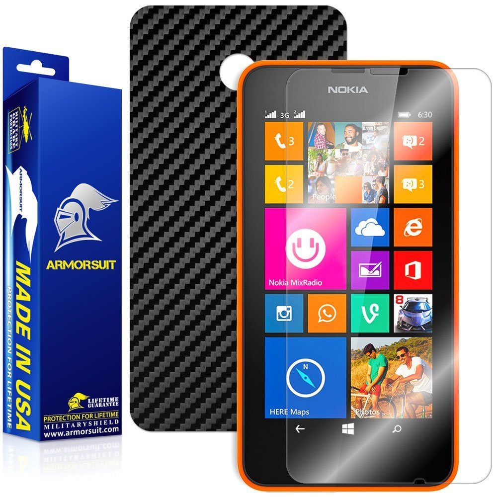 Nokia Lumia 630 / 635 Screen Protector + Black Carbon Fiber Film Protector