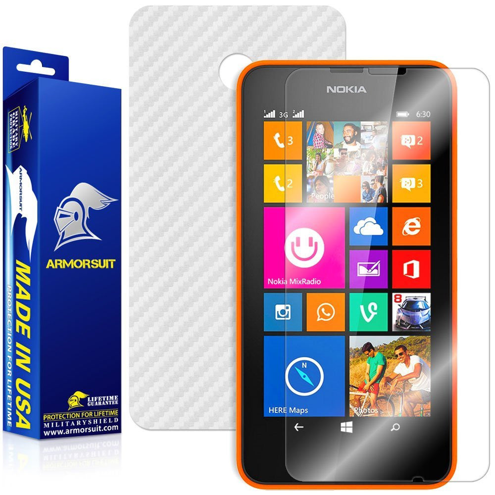Nokia Lumia 630 / 635 Screen Protector + White Carbon Fiber Film Protector