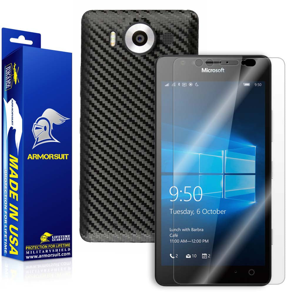 Microsoft Lumia 950 Screen Protector + Black Carbon Fiber Skin