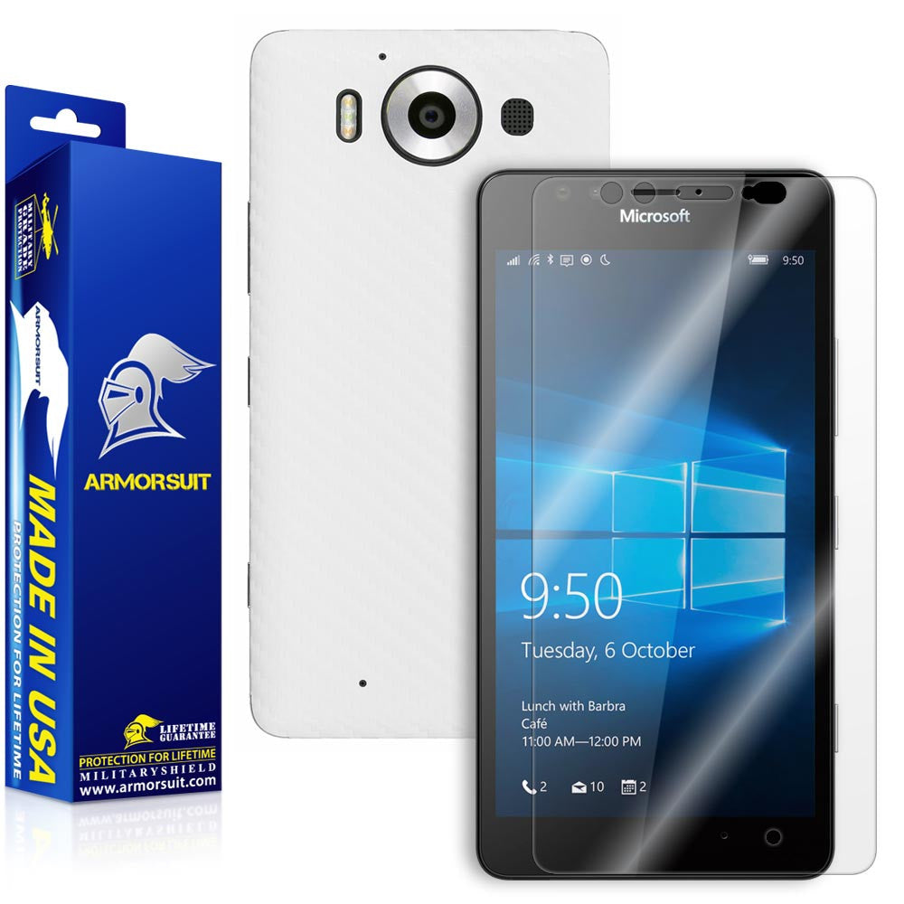 Microsoft Lumia 950 Screen Protector + White Carbon Fiber Skin
