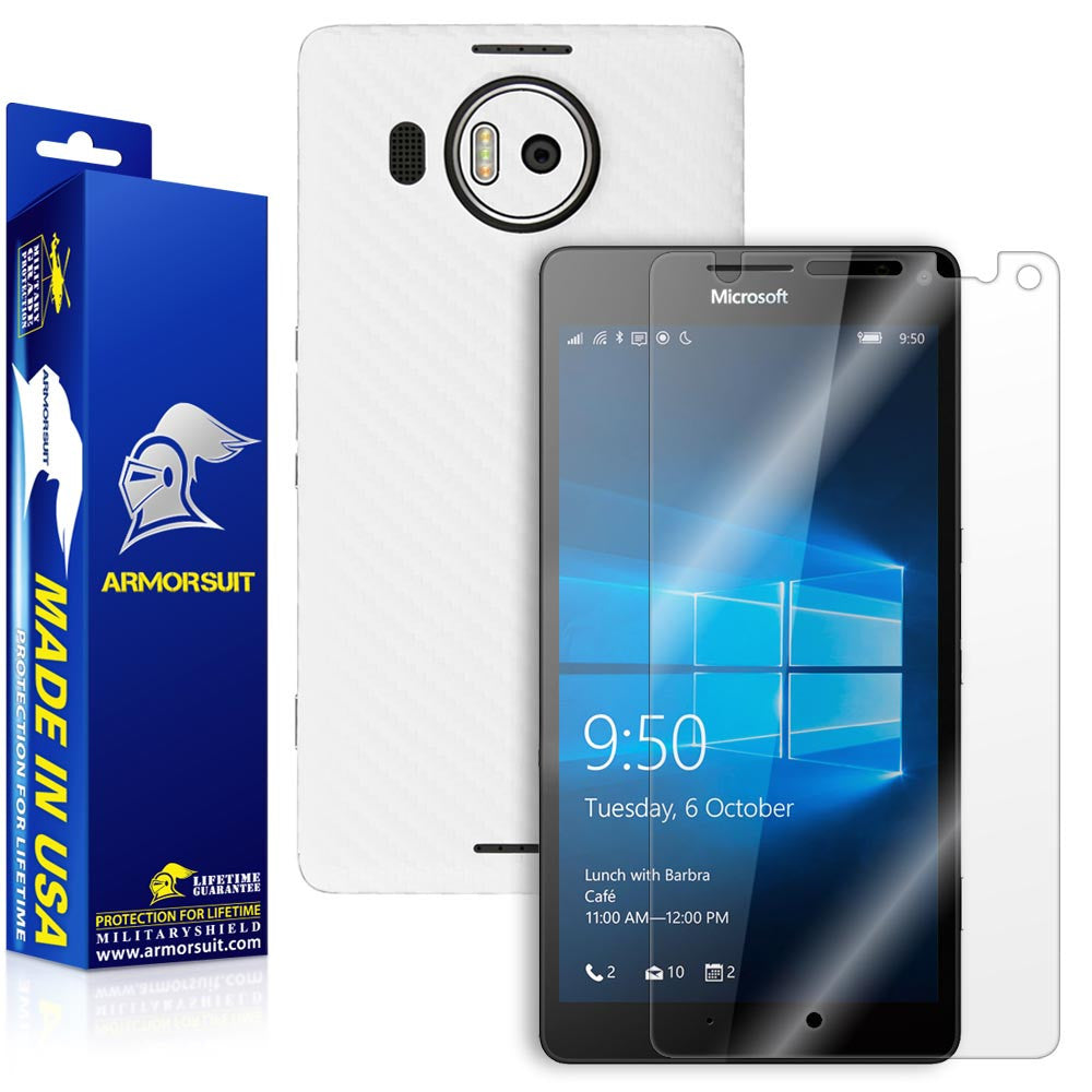 Microsoft Lumia 950 XL Screen Protector + White Carbon Fiber Skin