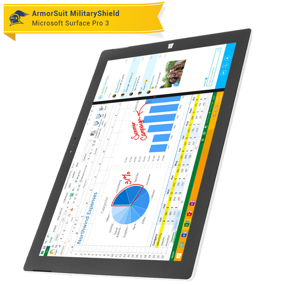 Microsoft Surface Pro 3 Screen Protector + Vinyl Skin Wrap Film