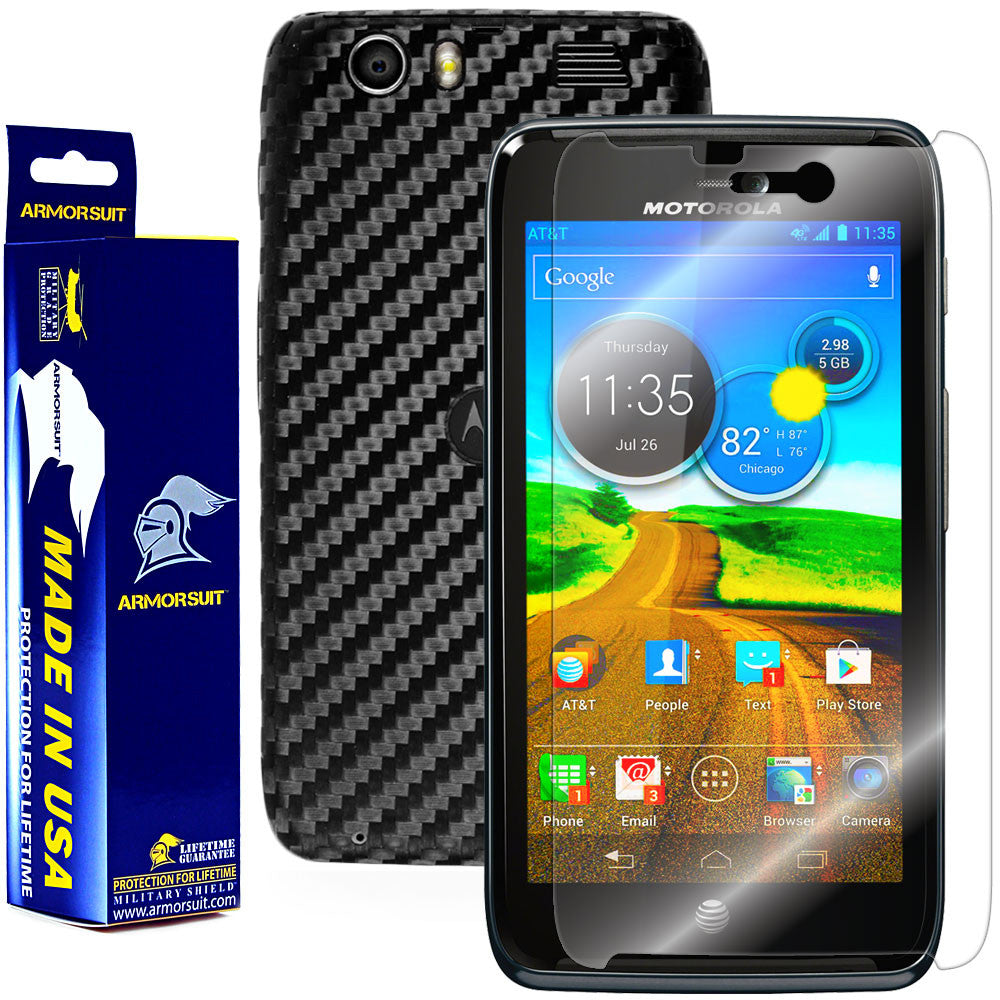 Motorola Atrix HD Screen Protector + Black Carbon Fiber Skin Protector