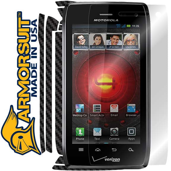 Motorola Droid 4 Screen Protector +  Black Carbon Fiber Skin Protector