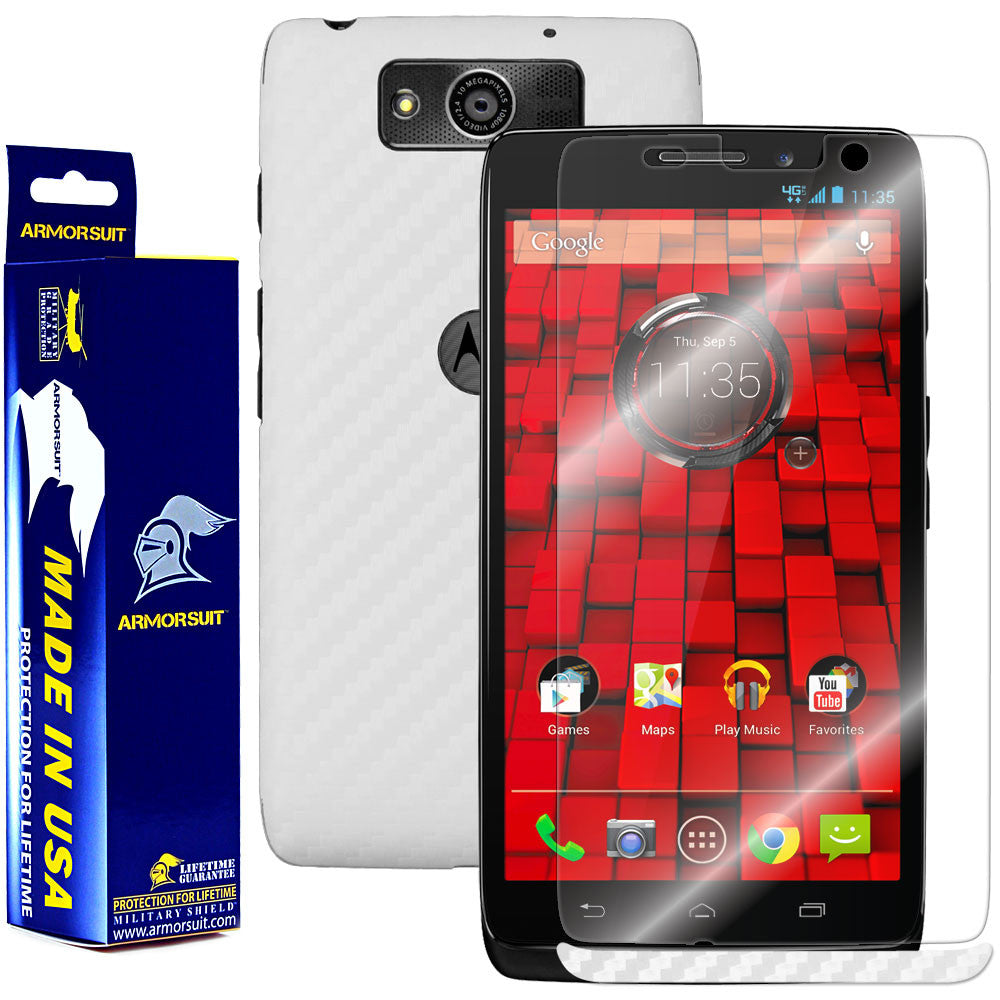 Motorola Droid Maxx Screen Protector + White Carbon Fiber Film Protector