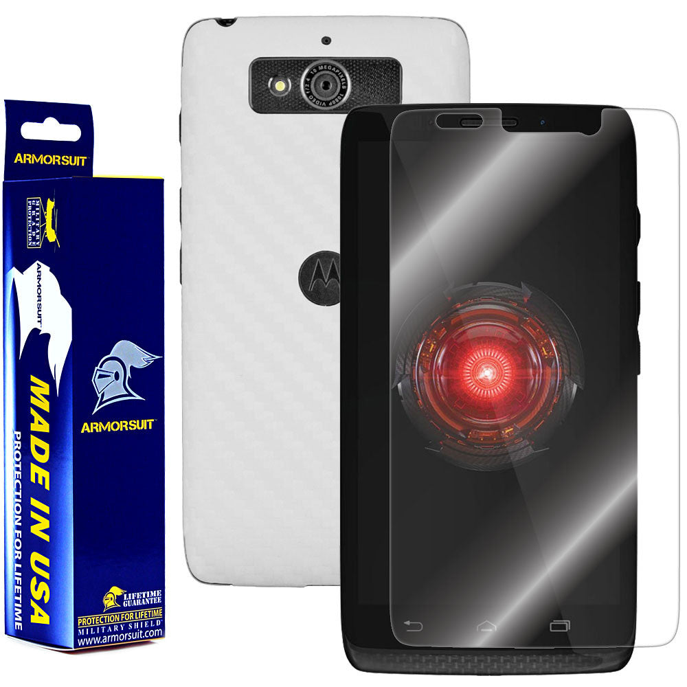 Motorola Droid Mini Screen Protector + White Carbon Fiber Film Protector