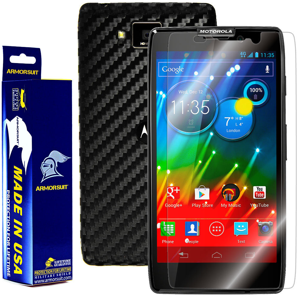 Motorola Droid Razr HD Screen Protector + Black Carbon Fiber Film Protector