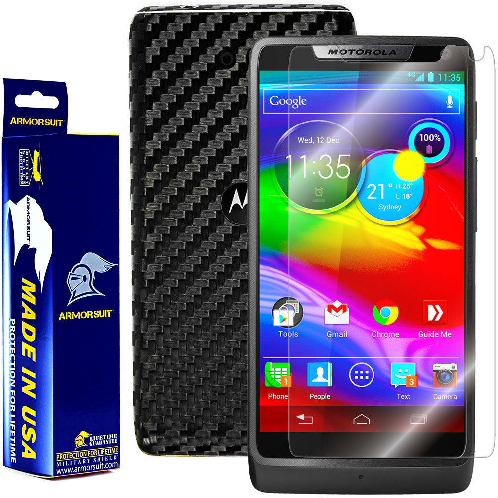 Motorola Luge / Motorola Droid RAZR M Screen Protector + Black Carbon Fiber Skin Protector