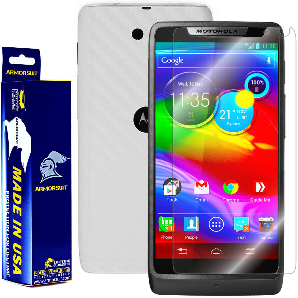 Motorola Luge / Motorola Droid RAZR M Screen Protector + White Carbon Fiber Skin Protector