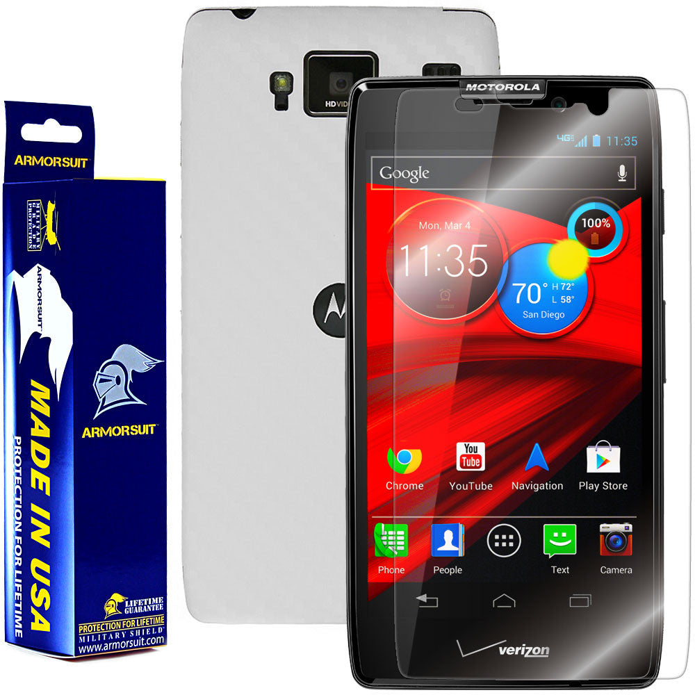 Motorola Droid Razr Maxx HD Screen Protector + White Carbon Fiber Film Protector