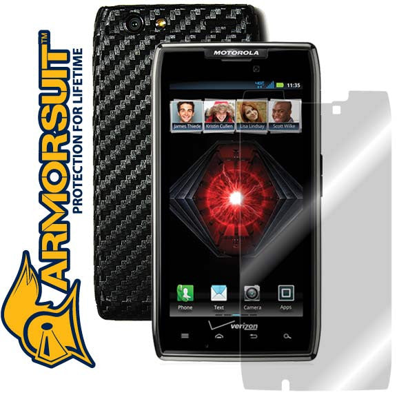 Motorola Droid Razr Maxx Screen Protector + Black Carbon Fiber Skin Protector