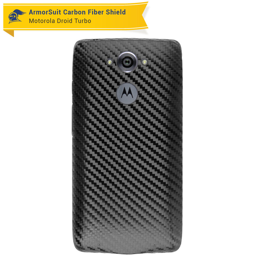 Motorola Droid Turbo Screen Protector + Black Carbon Fiber Skin (Not For Special Edition Ballistic Nylon Version)