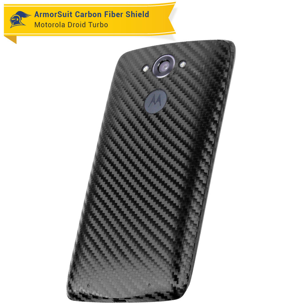 Motorola Droid Turbo Screen Protector + Black Carbon Fiber Skin (Not For Special Edition Ballistic Nylon Version)