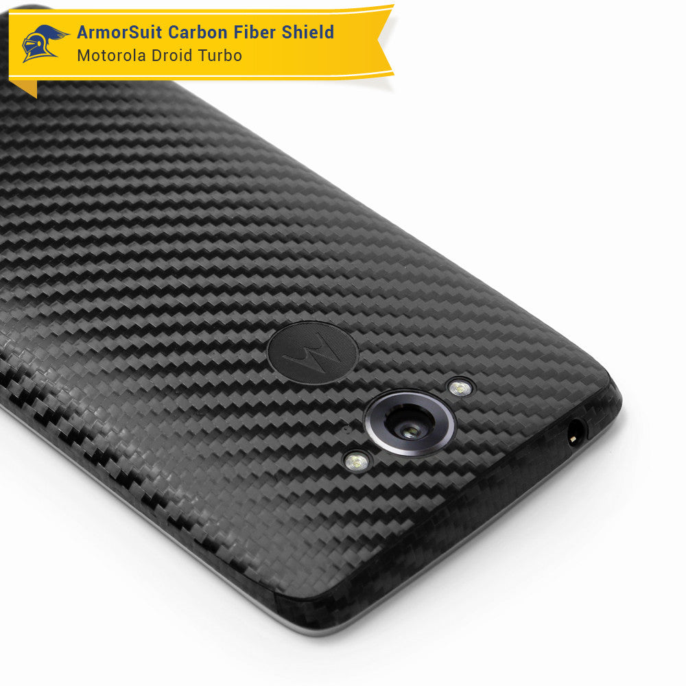 Motorola Droid Turbo Screen Protector + Black Carbon Fiber Skin (Not For Special Edition Ballistic Nylon Version)