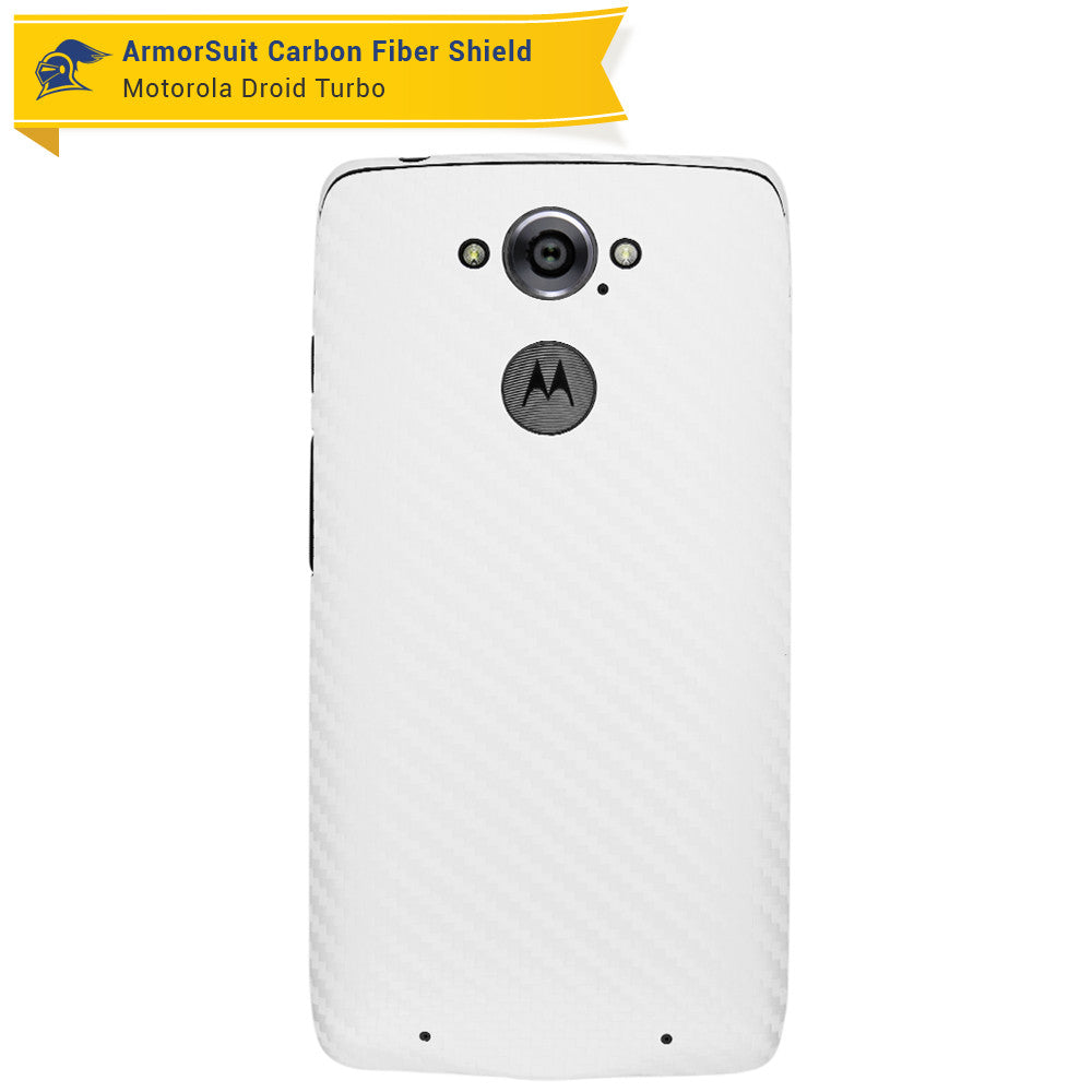Motorola Droid Turbo Screen Protector + White Carbon Fiber Skin (Not For Special Edition Ballistic Nylon Version)