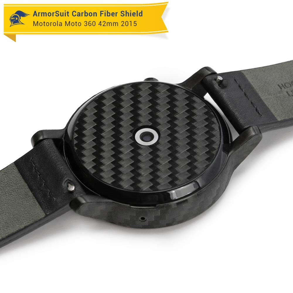Motorola Moto 360 42mm  (Women) 2nd Generation 2015 Screen Protector + Black Carbon Fiber Skin Protector